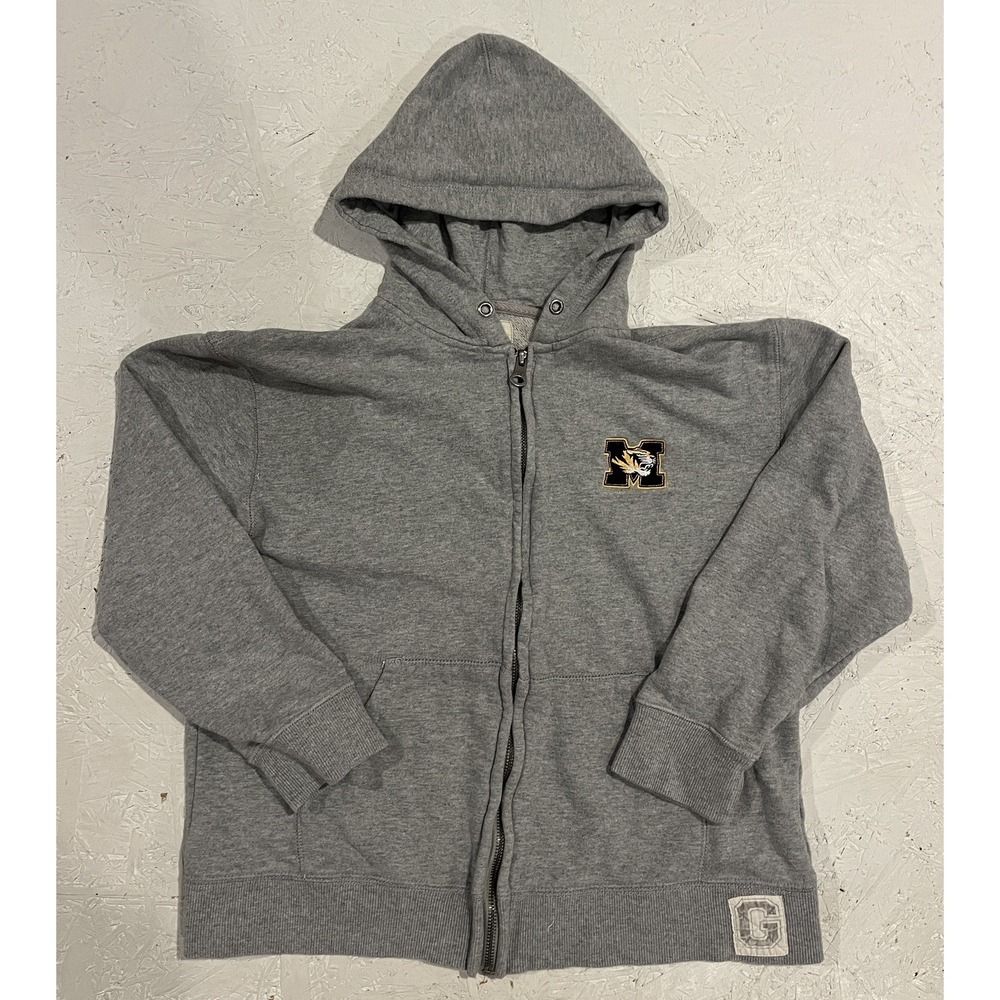 Vintage Mizzou‎ Missouri Tigers Kids Full Zip Hooded Jacket Size L Gray